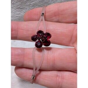 Y2K Pink Jelly Cord Dark Red Rhinestone Flower Bracelet